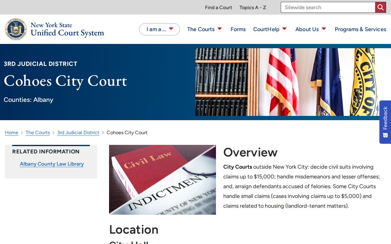 Official New York Courts page for Cohoes City Court records and contact information