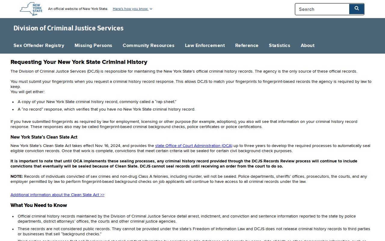 Albany County criminal history DCJS personal record review instructions