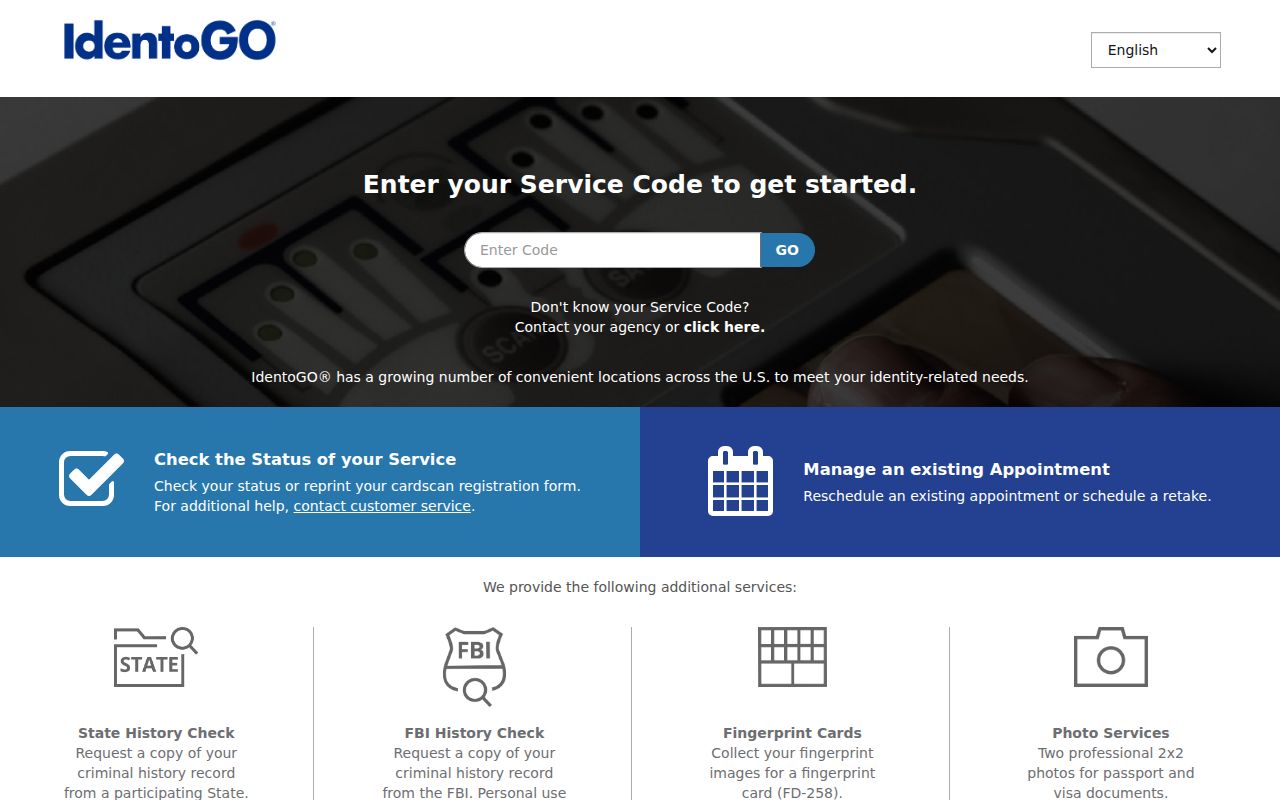 Albany County criminal history IdentoGO fingerprint enrollment screen