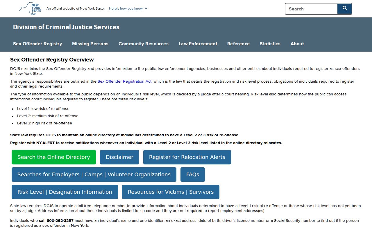 Albany County sex offender registry overview from New York DCJS